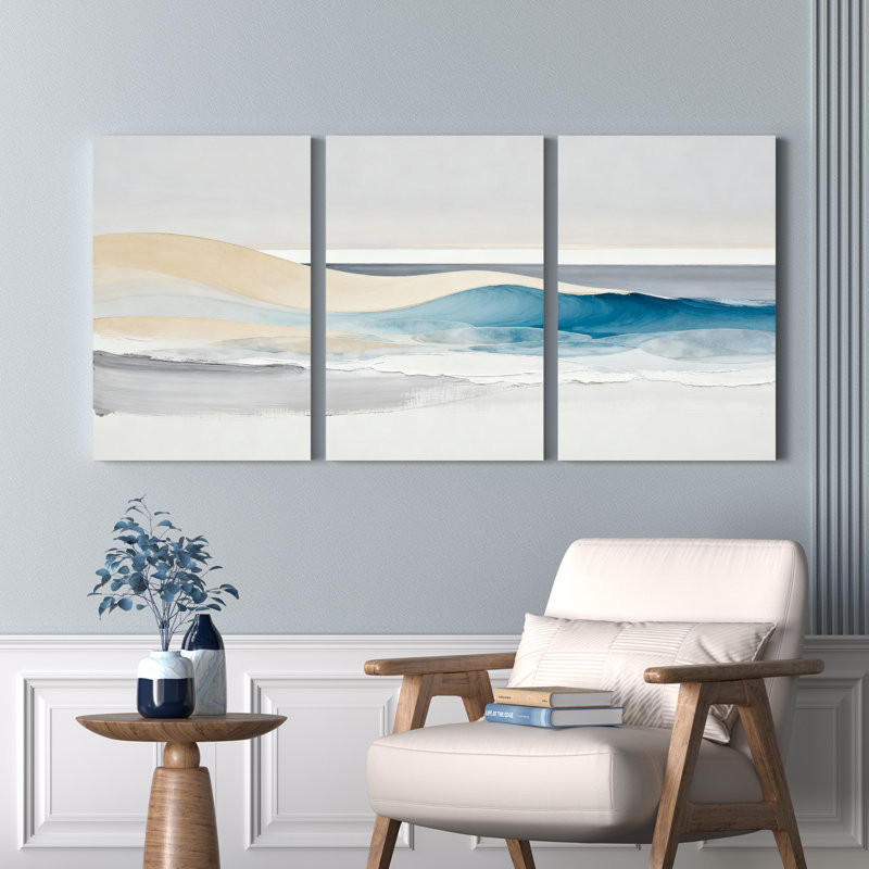 Ensemble de 3 tableaux abstraits sur toile représentant des vagues océaniques, H 24 po x l 48 po