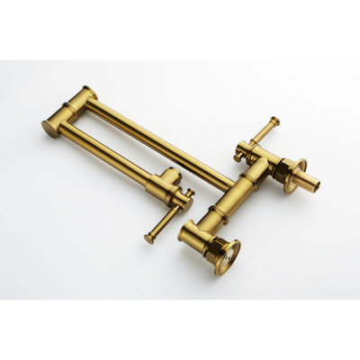 Gold Pot Filler Faucet - Wall Mounted, Brass Material, Double Handle Control Mount, Control, Corrosion