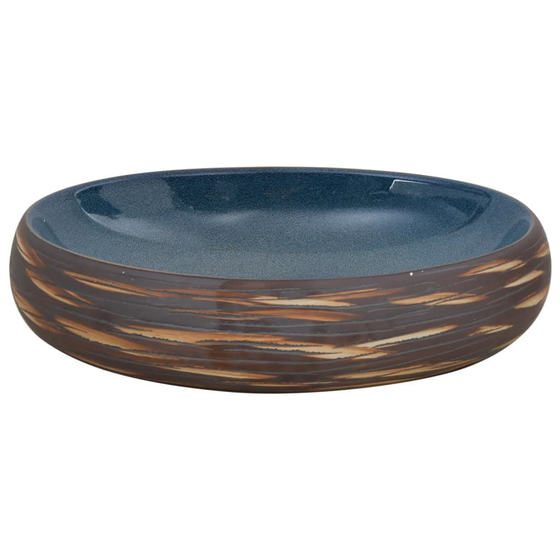 Metro Lane Bridgemon 59mm L x 40mm W Brown/Blue Ceramic Oval Sink