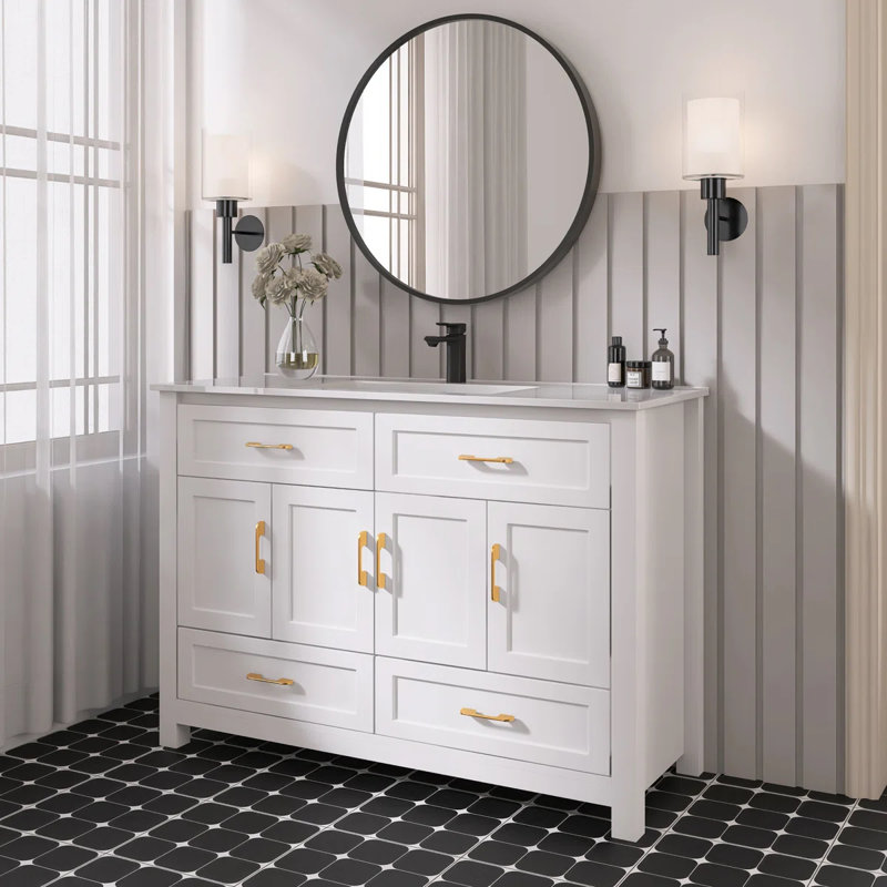 48 Inches Freestanding Bathroom Vanity Set With White Ceramic Basin, White