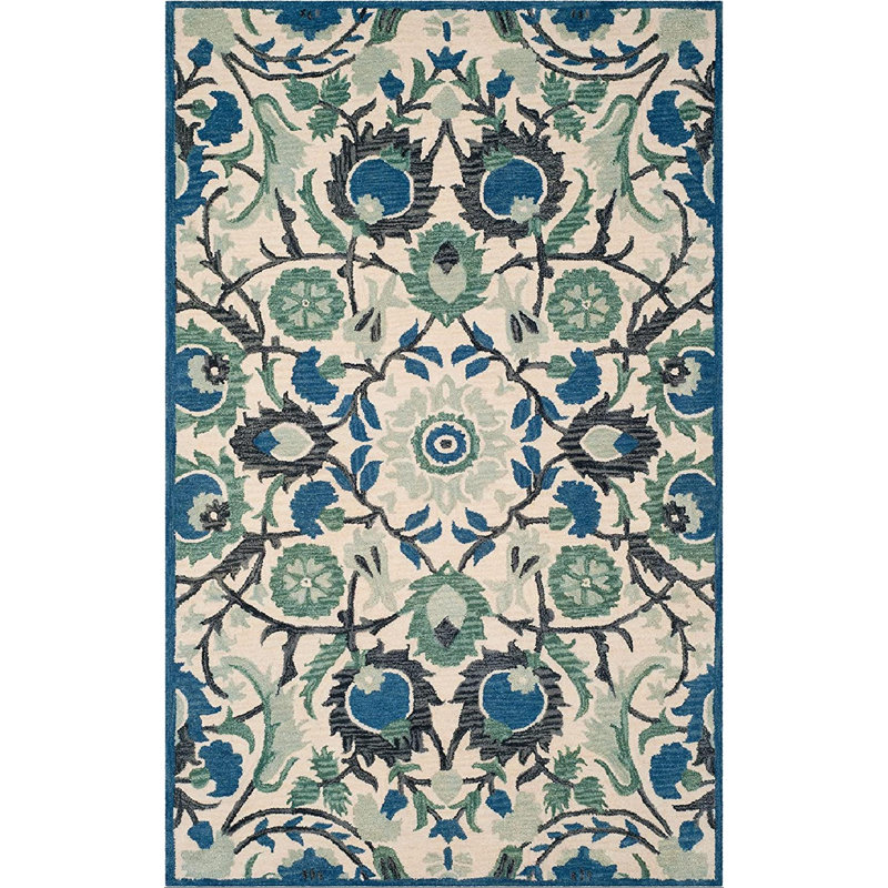 Antiquity Hand Tufted Wool Floral Rug, Rectangle 2' x 3'