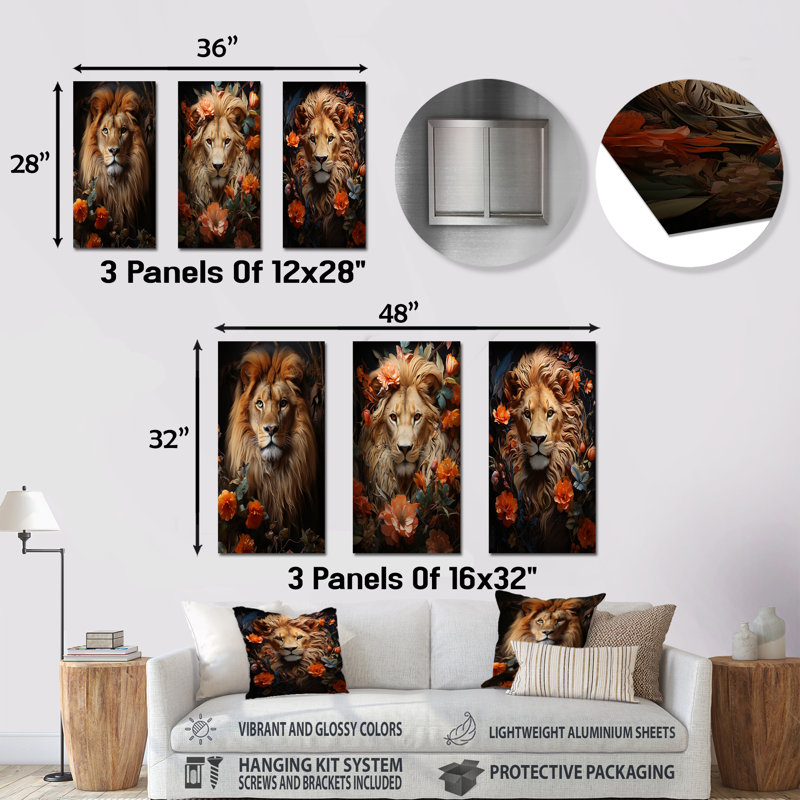 Ensemble de 3 décorations murales Lions Regal, H 32 po x l 48 po