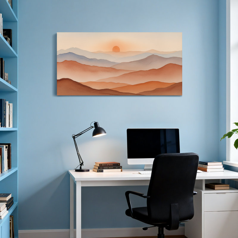 «Landscape & Nature Mountain Landscape Sunset», reproduction d'art à l'aquarelle, H 24 po x l 48 po
