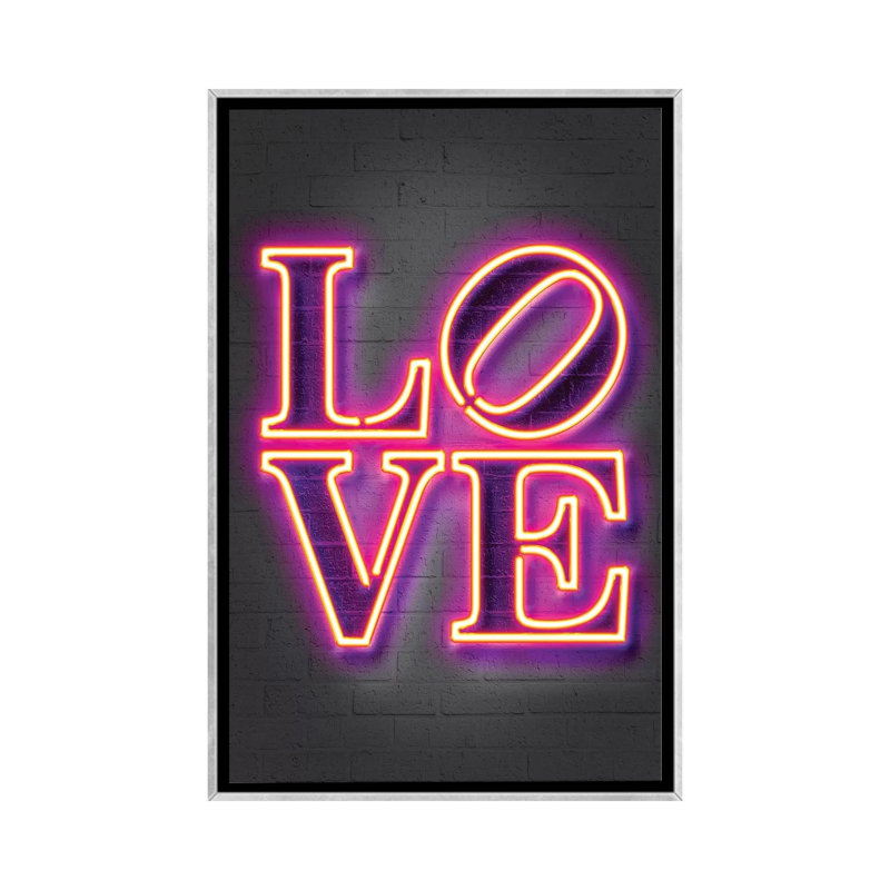 "Love" par Octavio Mielu-impression d’art textuel, H 40 po x l 26 po x P 1,5 po, Toile avec cadre argenté, Pas de tapis
