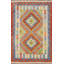 Tapis de vestibule oriental multicolore en laine Kilim 3 x 4
