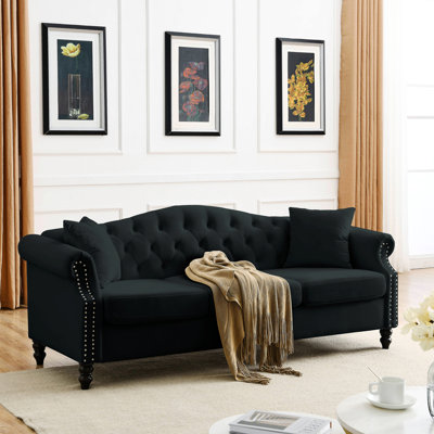 Chesterfield Sofa,3 Seater Sofa Tufted Couch with Rolled Arms and Nailhead,2 Pillows -  Alcott HillÂ®, 56D2B68136BC4D2F9097313E2C08EAAD