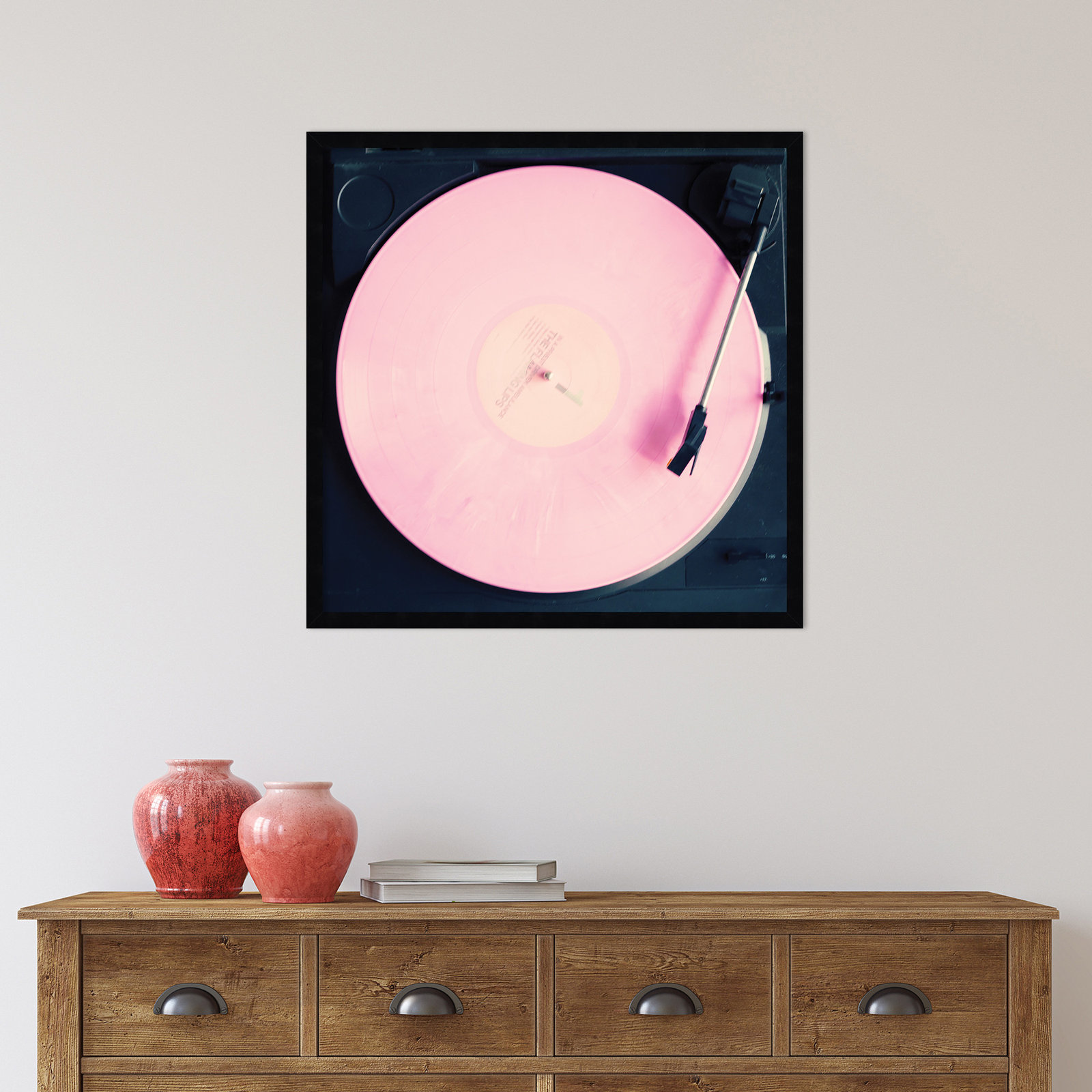 Pink Record by Caroline Mint, Black, 25.25" H x 25.25" W x 0.88" D