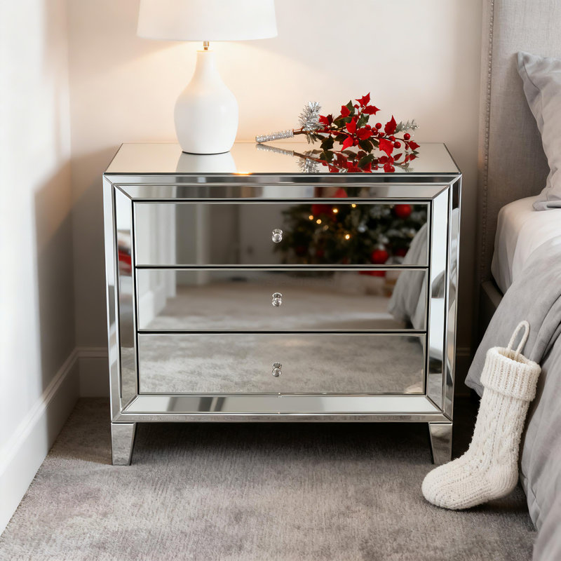 YYolanta 33" W Mirrored 3-Drawer Nightstand