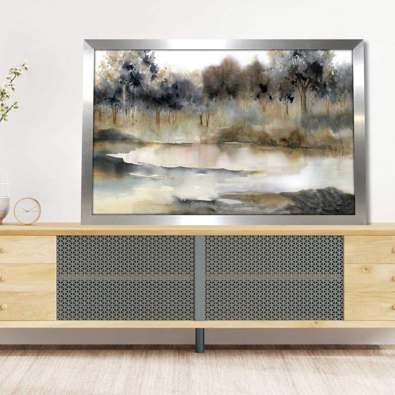 Serene River - Peinture, L 39,5 po x H 27,5 po, Encadrement argenté