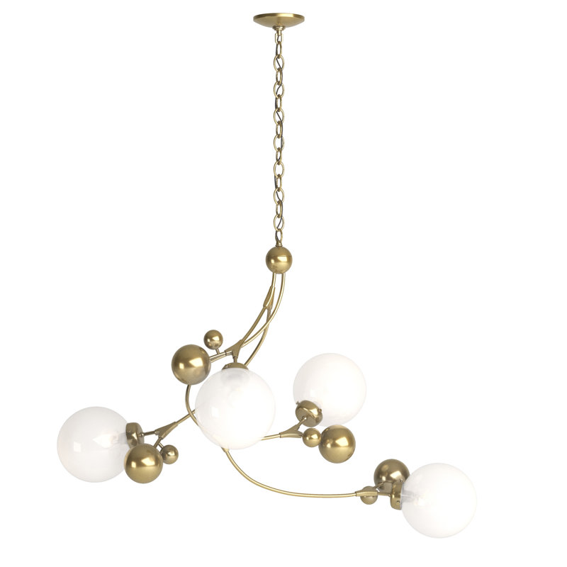Sprig 4 - Light Unique/Statement Geometric Chandelier, Opaline, Modern Brass