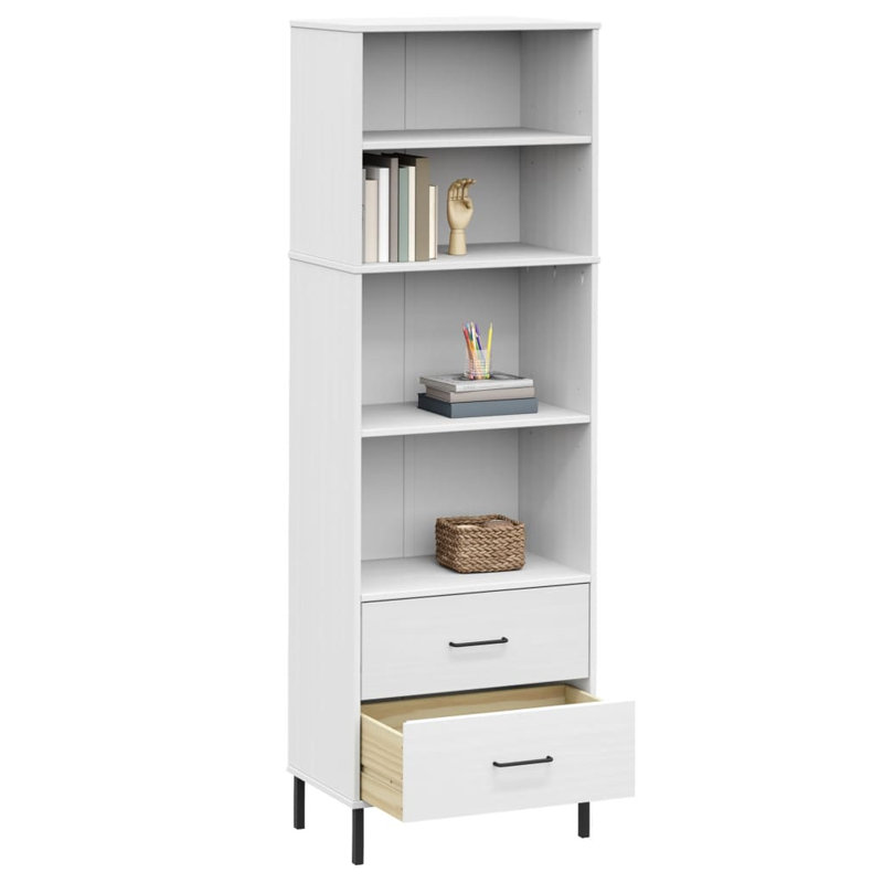 Bookshelf Book Cabinet with 2 Drawers Storage Cabinet OSLO Solid Wood, White