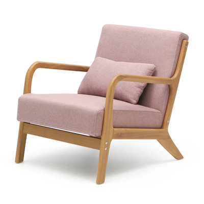 Linen Leisure Accent Chair with Lumbar Pillow, Single Contemporary Lounge Sofa Chair with Soft Sponge Cushioned Seat, Easy Assembly Solid Wood Frame Armchair, 25inchs