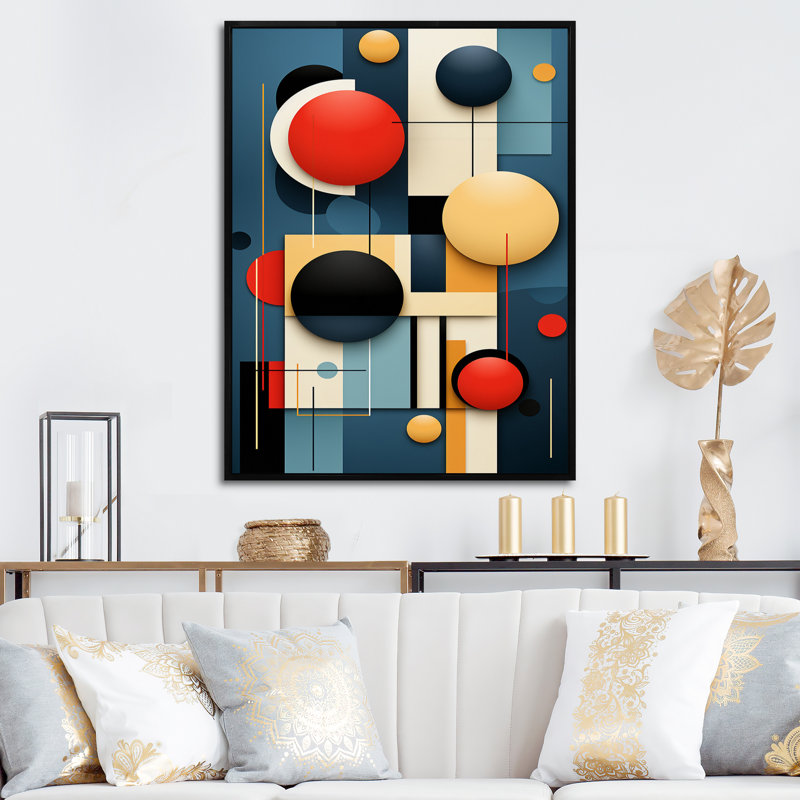 Retro Bliss Abstract Circular Geometrics I - Print on Canvas, 32" H x 24" W x 1" D, Black Floater Framed
