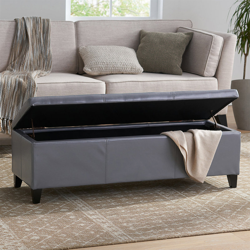 Repose-pieds en cuir avec rangement Jye Vegan, Gris