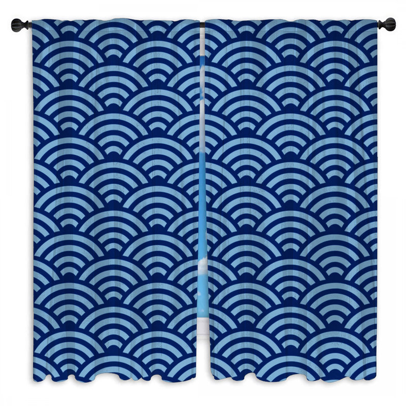 Rideau bleu à motif de vagues bleues et voilage obscurcissant - 2 panneaux, 80in x 82in - 2 panels, Room Darkening