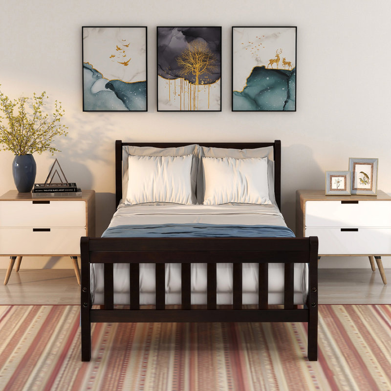 Lit plateforme simple - bois massif, tête de lit et, sans sommier requis, convient à la plupart des matelas simples à base de bois, pour une nuit de sommeil confortable