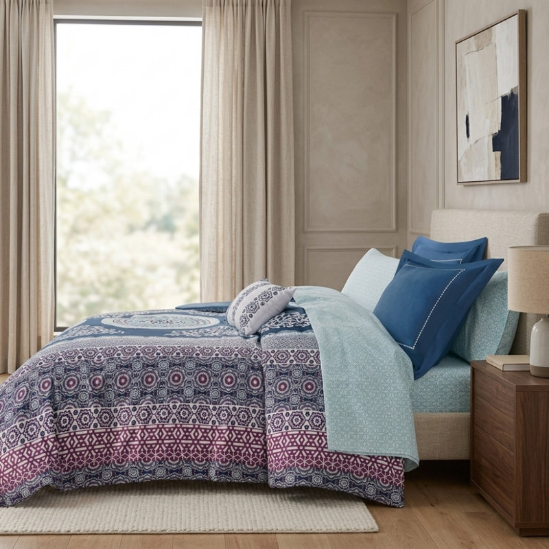Polyester Geometric Coverlet Set