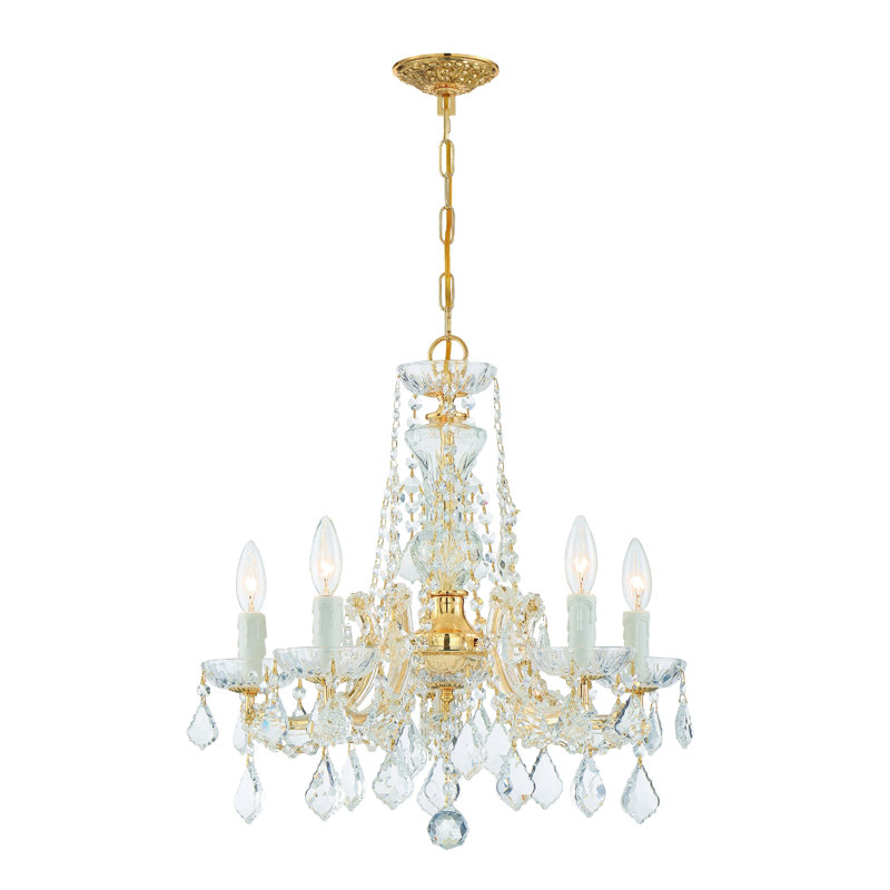 Lustre style chandelier à 5 lumières Wehr, Strass Swarovski / Or