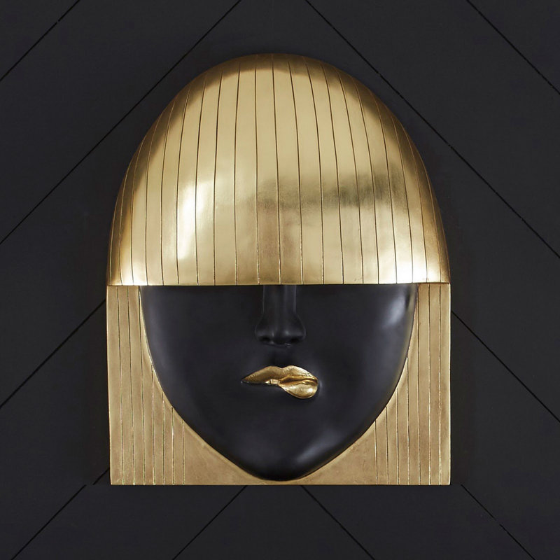 Large Black and Gold Leaf Fashion Faces Wall Sculpture