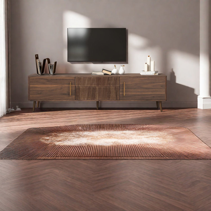 Meuble télé moderne en noyer avec rangement, console média en bois massif pour la maison