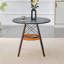 Table de salle à manger ronde, plateau en MDF thermoformé, pieds en bois massif, avec panier de rangement suspendu en osier. Une table basse décontractée, idéale pour 2 à 4 personnes.-809605693