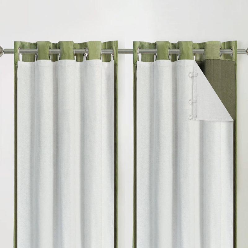 100% Blackout Curtain Liners for Bedroom Noice Reducing Thermal Insulated Liners for Living Room with 18 Pcs Rings 2 Panels Set