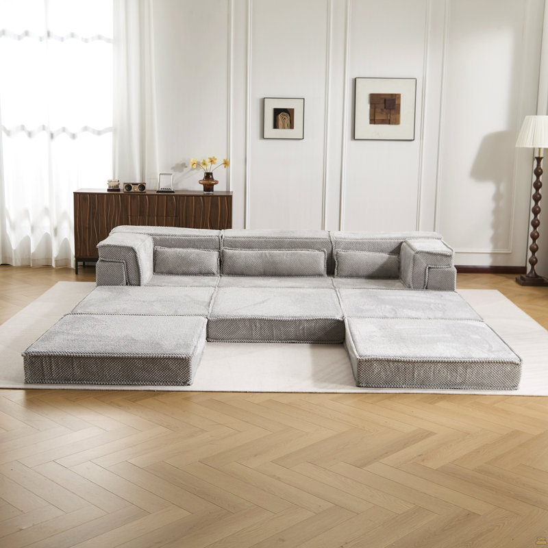 Compression Mahjong Sofa,Convertible Floor Sofa Bed,DIY Boneless Modular Sectional Sofa,No Assembly Required, Gray Fabric