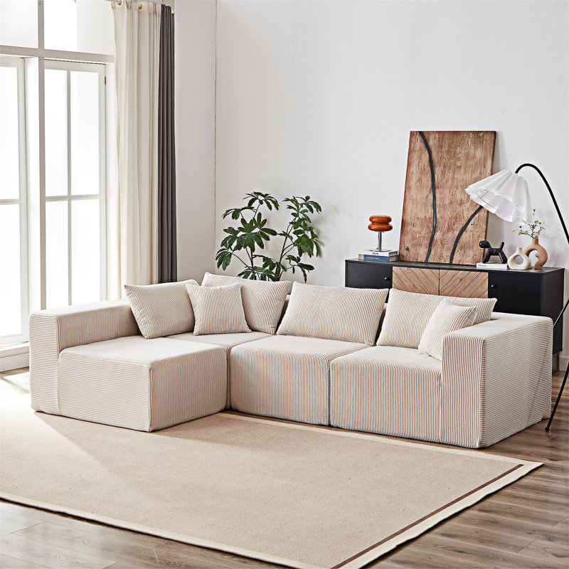 Boneless Upholstered Modular L Shaped Sectional Sofa, Beige