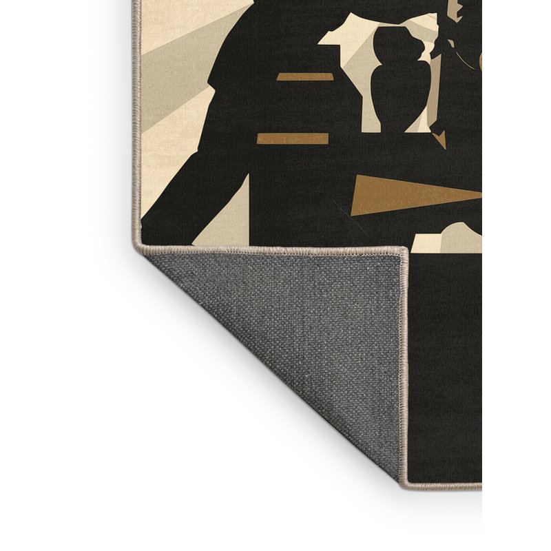 Soft Plush Duran Cannon Crew Art Deco Arc Area Rug in Brown – Beige Binding, 3x5