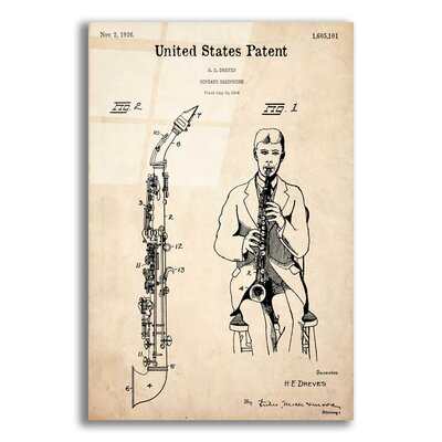 Soprano Saxophone Patent Parchment - Unframed Drawing Print -  Williston Forge, ED309BF086454641958B6193E12FC409