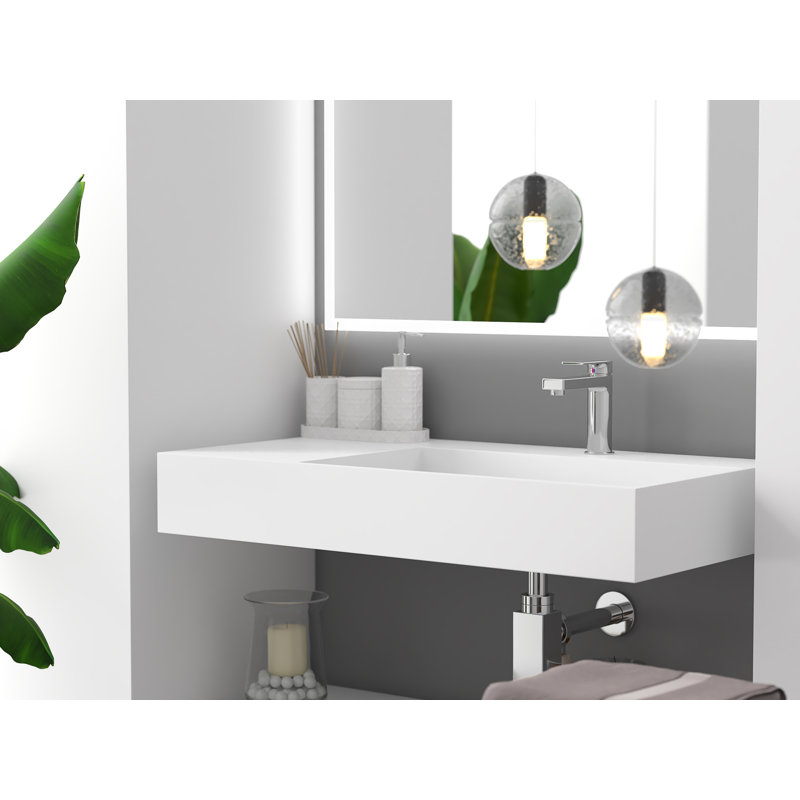 Juniper 36" Right Basin Rectangular Wall Mounted Bathroom Sink with Concealed Drain - White, With Faucet Hole, Single, White