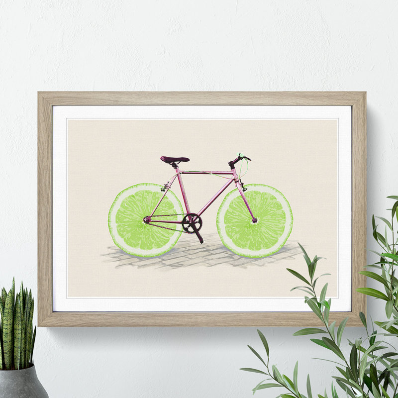 Lime Bicycle - Picture Frame Painting, Black Framed, 65cm H x 90cm W x 2cm D