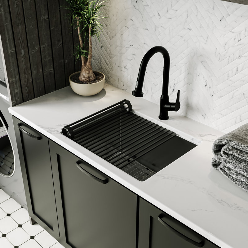 Karran Fusion Undermount 23-in x 18-in Stainless Steel Single Bowl Workstation Kitchen Sink