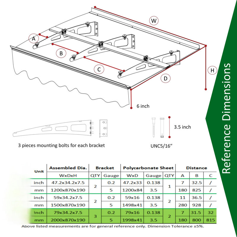 Auvents de fenêtre et de porte muraux pour murs en maçonnerie et en béton, H 7 po x l 59 po x P 34 po, Brun / Gris