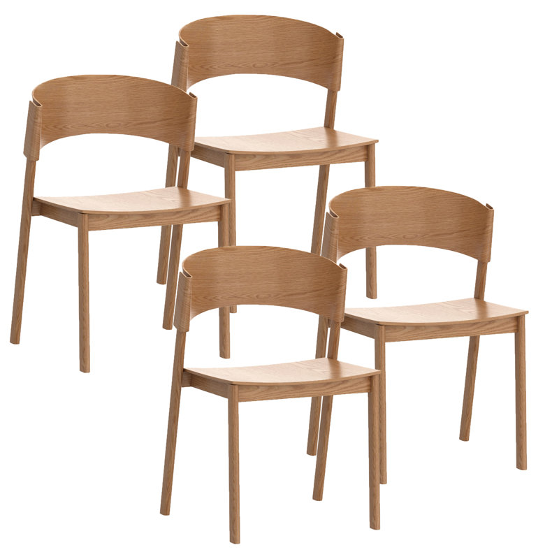 Chaise de salle à manger Mid-Century moderne en bois massif et placage de chêne, ensemble de 4, Bois naturel