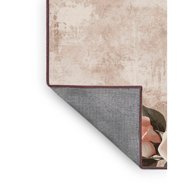 Tapis abstrait moderne et contemporain lavable à la machine en gris - rose, 2 x 4