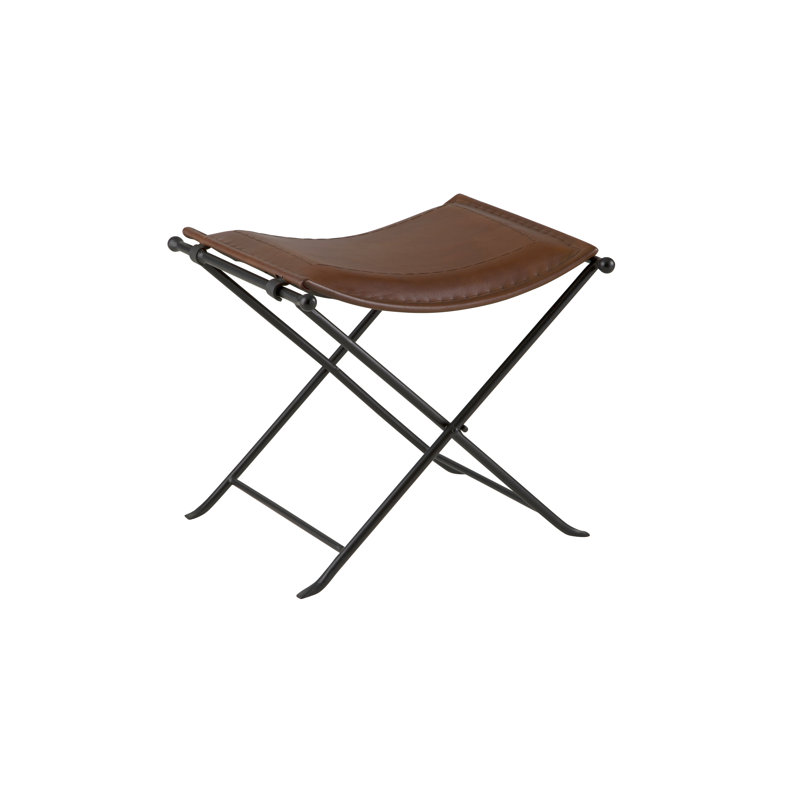 Tabouret d'appoint en cuir véritable Nardone, Cannelle brun chaud