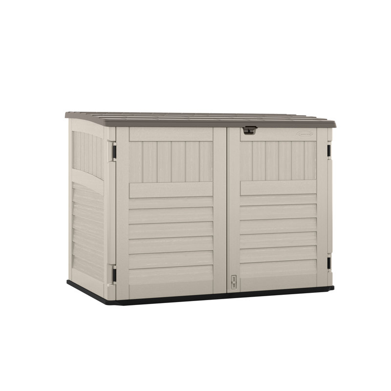 Suncast 70.5 in. W x 44.25 in. D Resin Horizontal Storage Shed with Gas-Assisted Lift Lid, Made in the USA, Vanilla