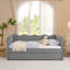 Twin Daybed With Trundle, Black Linen Bed, Wave Pattern, Port, No Box Spring, Rounded Corners, Quick Setup Multifunctional Upholstery, Design, Charging Corners For , Simple Assembly