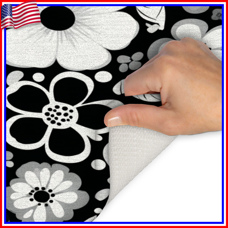 Floral Bath Mat Pattern Bathroom Decor Bohemian Boho, Single - 17" L x 24" W, Black Floral 4