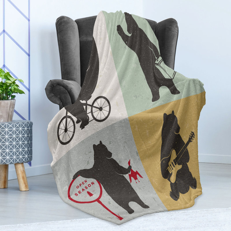 Ambesonne Bear Fleece Throw Blanket Funny Frames Drawing Style Multicolor, 50" W x 60" L