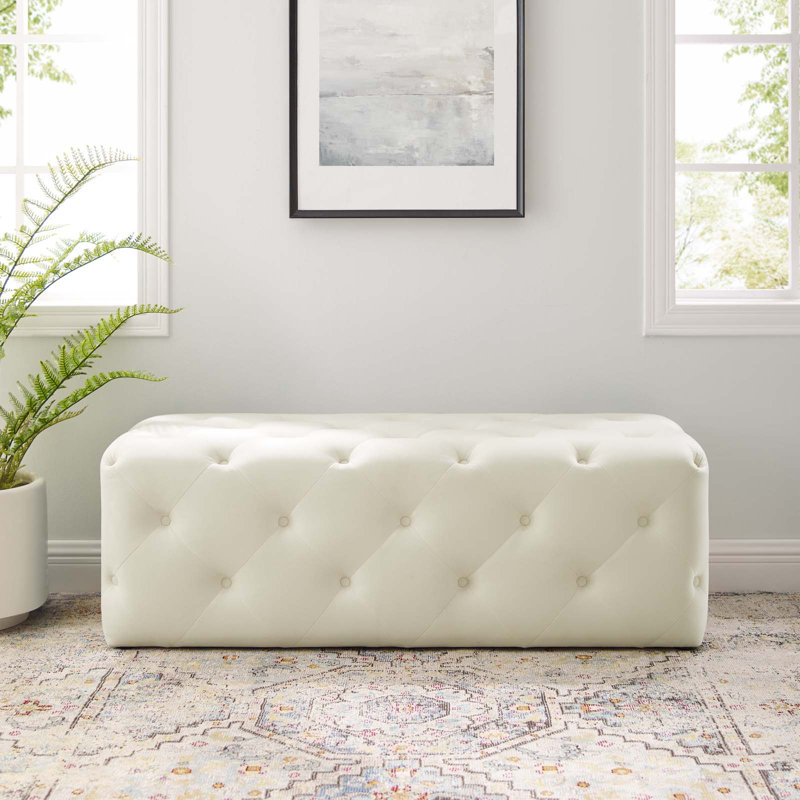 Modway Amour Tufted Button Entryway Bench, Ivory, 16.5" H x 48" W x 19" D