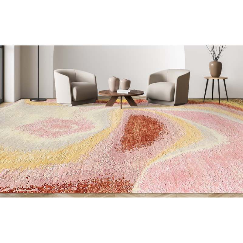 Abstract Area Rug in Rust/Yellow/Pink/Gray