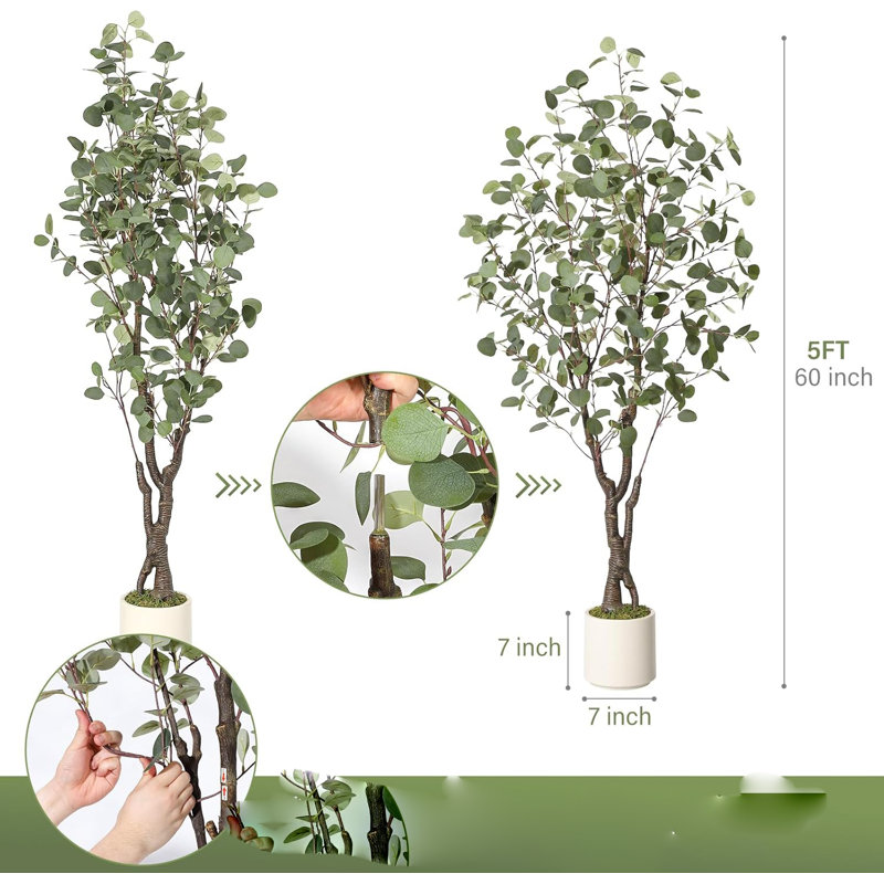 Indoor Artificial Eucalyptus Tree, 60" H x 7" W x 7" D