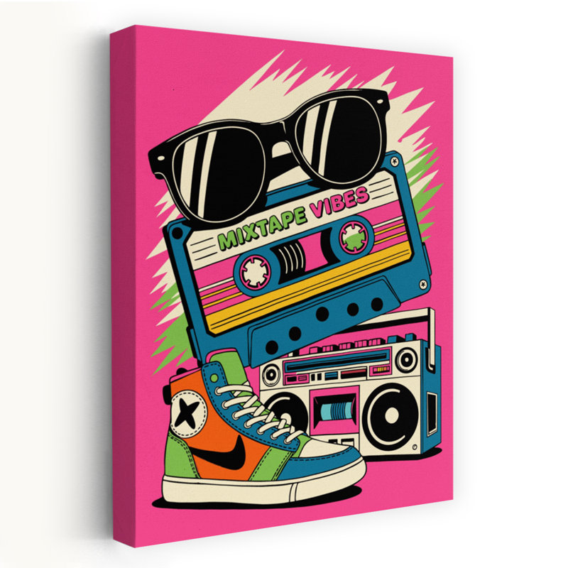 «Retro Mixtape Vibes», art mural rétro, 18" H x 12" W