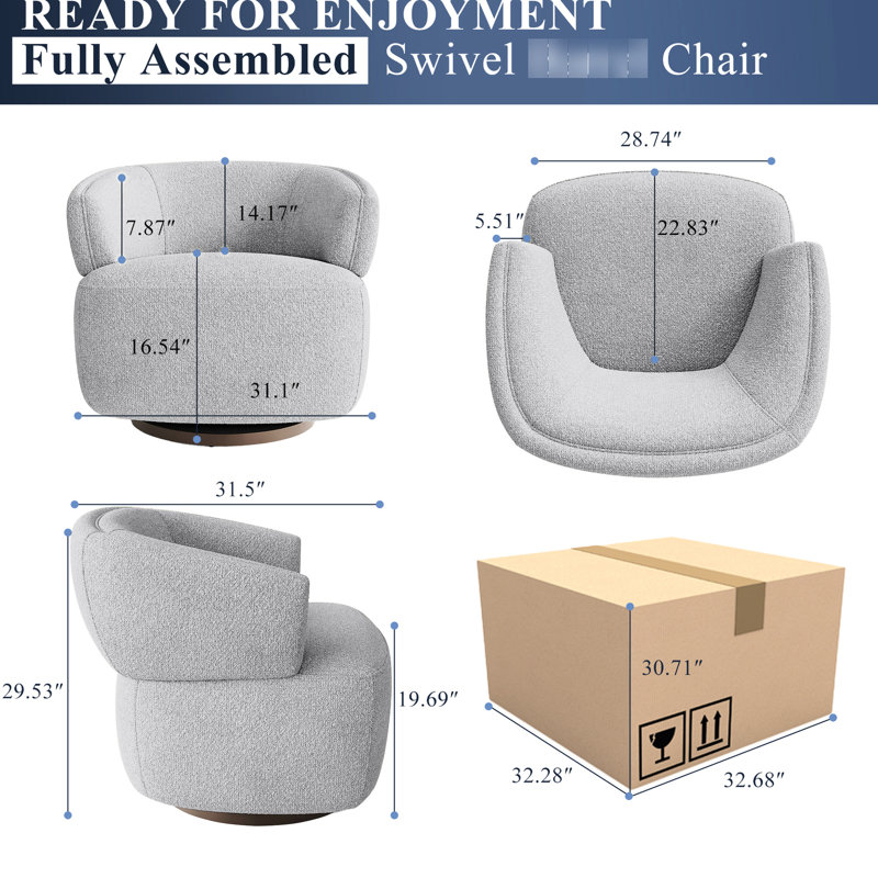 Méridienne pivotante grise - entièrement assemblée, avec teinture et base stable surdimensionnée à 360 degrés, assise confortable et rembourrée
