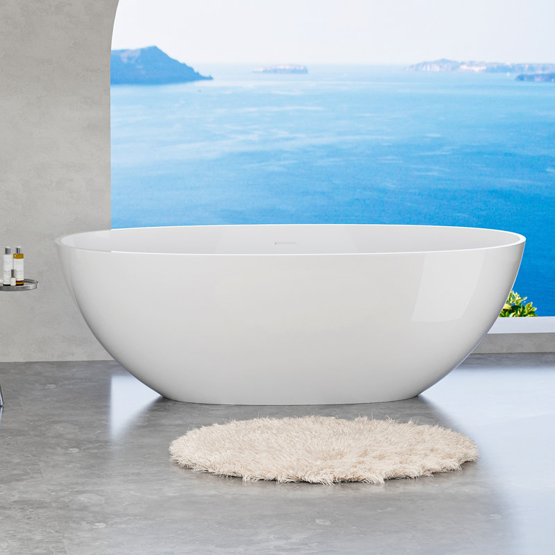 65" Freestanding Solid Surface Bathtub, Glossy White