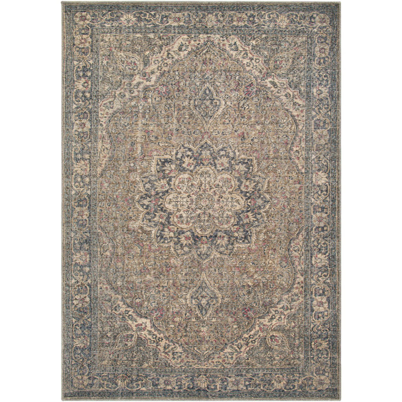 Tapis sauge / olive oriental lavable à la machine Bria, Rectangle 9 pi 3 po x 12 pi