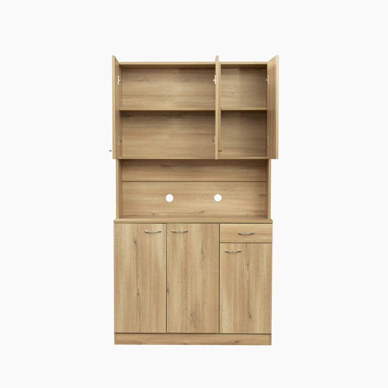 70.87" Tall Wardrobe& Kitchen Cabinet, with 6-Doors, 1-Open Shelves and 1-Drawer for bedroom, Natural