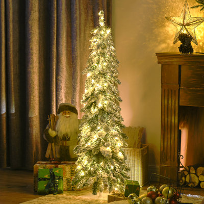 Arbre de Noël artificiel haute 4 pi avec 4 branches de neige floquées, 100 lumières DEL chaudes ou colorées, forme ondulée